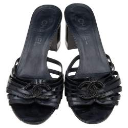 Chanel Black Leather CC Sandals Size 39