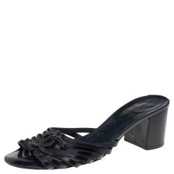 Chanel Black Leather CC Sandals Size 39