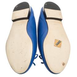 مملوكة مسبقًا Chanel Royal Blue Leather CC Bow Cap-Toe Ballet Flats Size 36.5