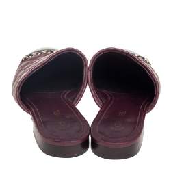 Pre Owned Chanel Burgundy/Black Quilted Leather Cap Toe Mule Sandals Size 38.5 
