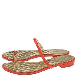 Chanel Red Leather Enamel Embellished Toe Ring Flat Sandals Size 39