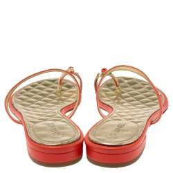 Chanel Red Leather Enamel Embellished Toe Ring Flat Sandals Size 39