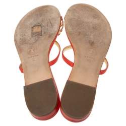 Chanel Red Leather Enamel Embellished Toe Ring Flat Sandals Size 39