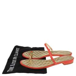 Chanel Red Leather Enamel Embellished Toe Ring Flat Sandals Size 39