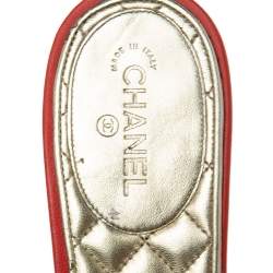 Chanel Red Leather Enamel Embellished Toe Ring Flat Sandals Size 39