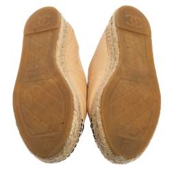 Pre Owned Chanel Beige/Black Leather CC Cap Toe Espadrilles Size 37