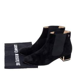 Chanel Black Suede And Elastic Fabric Ankle Boots Size 38.5