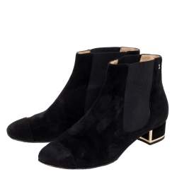 Chanel Black Suede And Elastic Fabric Ankle Boots Size 38.5