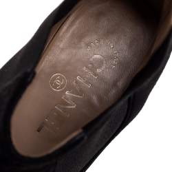 Chanel Black Suede And Elastic Fabric Ankle Boots Size 38.5
