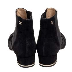 Chanel Black Suede And Elastic Fabric Ankle Boots Size 38.5