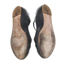 Pre Owned Chanel Black Leather T-Strap Ballet Flat Sandals Size 36.5
