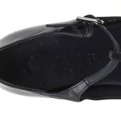 Pre Owned Chanel Black Leather T-Strap Ballet Flat Sandals Size 36.5