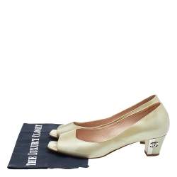 Pre Owned Chanel Metallic Olive Green Patent Leather CC Peep toe Pumps Size 40