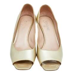 Pre Owned Chanel Metallic Olive Green Patent Leather CC Peep toe Pumps Size 40