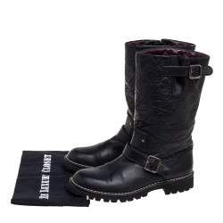 Chanel Black Quilted Age Leather Mid-Calf Boots Size 40