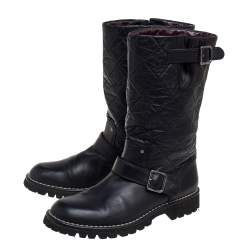 Chanel Black Quilted Age Leather Mid-Calf Boots Size 40