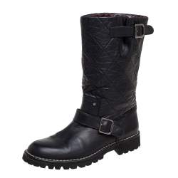 Chanel Black Quilted Age Leather Mid-Calf Boots Size 40