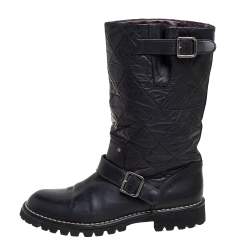 Chanel Black Quilted Age Leather Mid-Calf Boots Size 40