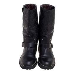 Chanel Black Quilted Age Leather Mid-Calf Boots Size 40