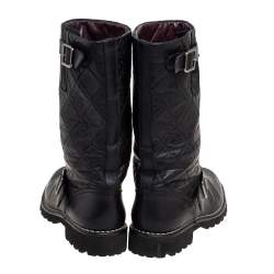Chanel Black Quilted Age Leather Mid-Calf Boots Size 40