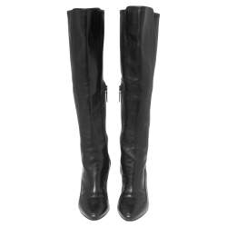 Chanel Black Leather CC Knee Length Boots Size 38.5 