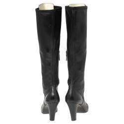 Chanel Black Leather CC Knee Length Boots Size 38.5 