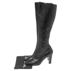 Chanel Black Leather CC Knee Length Boots Size 38.5 