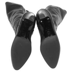 Chanel Black Leather CC Knee Length Boots Size 38.5 