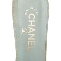 Pre Owned Chanel Blue Fabric Open Toe Raffia Wedge Platform Slide Sandals Size 39