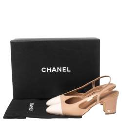 مملوكة مسبقًا Chanel Nude/Pink Leather and Patent Cap-Toe D'orsay Slingback Pumps Size 36