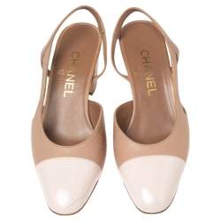 مملوكة مسبقًا Chanel Nude/Pink Leather and Patent Cap-Toe D'orsay Slingback Pumps Size 36