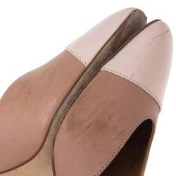 مملوكة مسبقًا Chanel Nude/Pink Leather and Patent Cap-Toe D'orsay Slingback Pumps Size 36