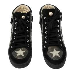 Pre Owned حذاء رياضي شانيل عنق مرتفع أكسنت سحاب مزدوج سي سي جلد وسويدي رمادي / أسود مقاس 40