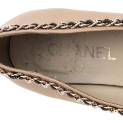 Chanel Beige/Black Leather And Fabric Cap Toe Ballet Flats Size 38