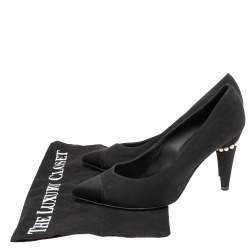 Pre Owned Chanel Black Canvas CC Cap Toe Pumps Size 37