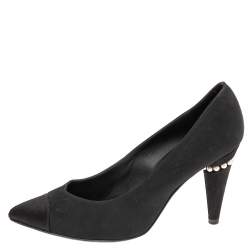 Pre Owned Chanel Black Canvas CC Cap Toe Pumps Size 37