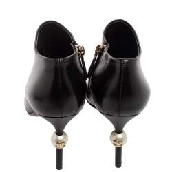 Chanel Black Leather and Fabric Cap Pointed-Toe Ankle Booties Size 36.5