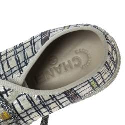 Chanel White Printed Fabric and Gold Lurex Cap Toe Low-Top Sneakers Size 41