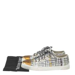 Chanel White Printed Fabric and Gold Lurex Cap Toe Low-Top Sneakers Size 41