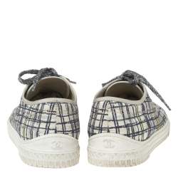 Chanel White Printed Fabric and Gold Lurex Cap Toe Low-Top Sneakers Size 41