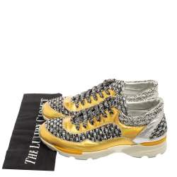 Pre Owned Chanel Multicolor Tweed And Leather Lace Up Sneakers Size 37