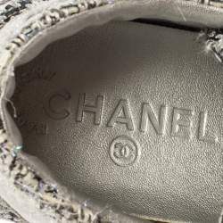 Pre Owned Chanel Multicolor Tweed And Leather Lace Up Sneakers Size 37
