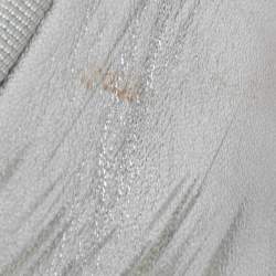 Pre Owned حذاء باليرينا فلات شانيل جلد فضي مقدمة فضية مزينة سي سي بفيونكة مقاس 37