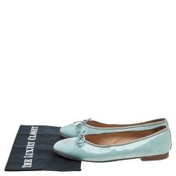 Pre Owned Chanel Light Green Patent Leather Bow CC Cap Toe Ballet Flats Size 39.5