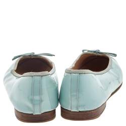 Pre Owned Chanel Light Green Patent Leather Bow CC Cap Toe Ballet Flats Size 39.5