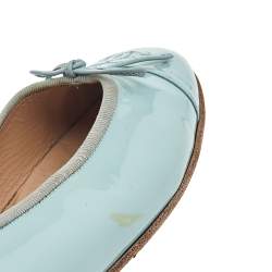 Pre Owned Chanel Light Green Patent Leather Bow CC Cap Toe Ballet Flats Size 39.5