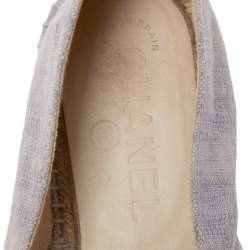 Pre Owned Chanel Purple/Off-White Fabric CC Cap Toe Espadrille Flats Size 38
