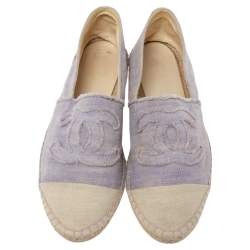 Pre Owned Chanel Purple/Off-White Fabric CC Cap Toe Espadrille Flats Size 38