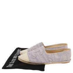 Pre Owned Chanel Purple/Off-White Fabric CC Cap Toe Espadrille Flats Size 38
