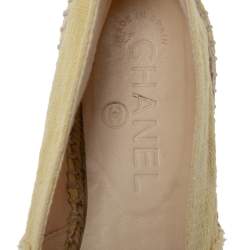 Pre Owned Chanel Yellow/Beige Canvas CC Cap Toe Espadrille Flats Size 38